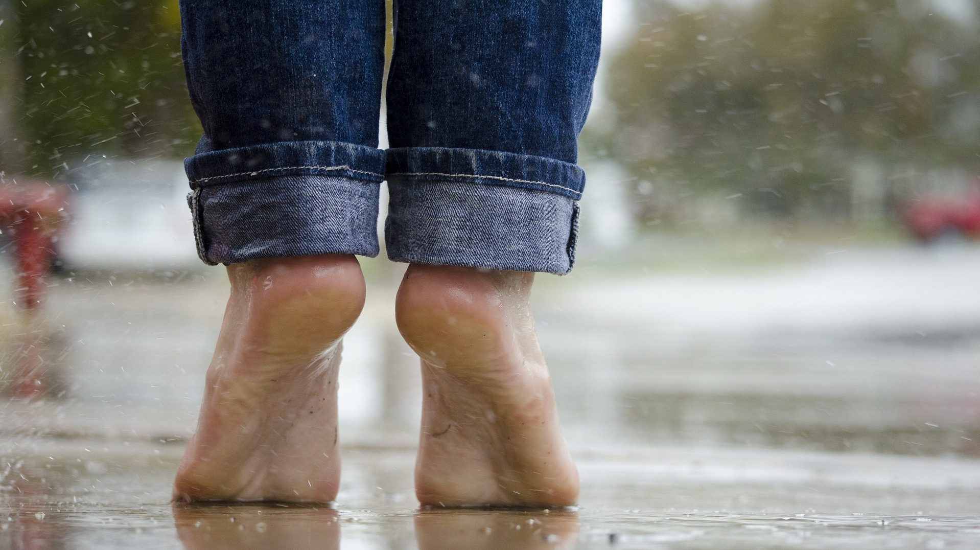 Bare feet in the rain