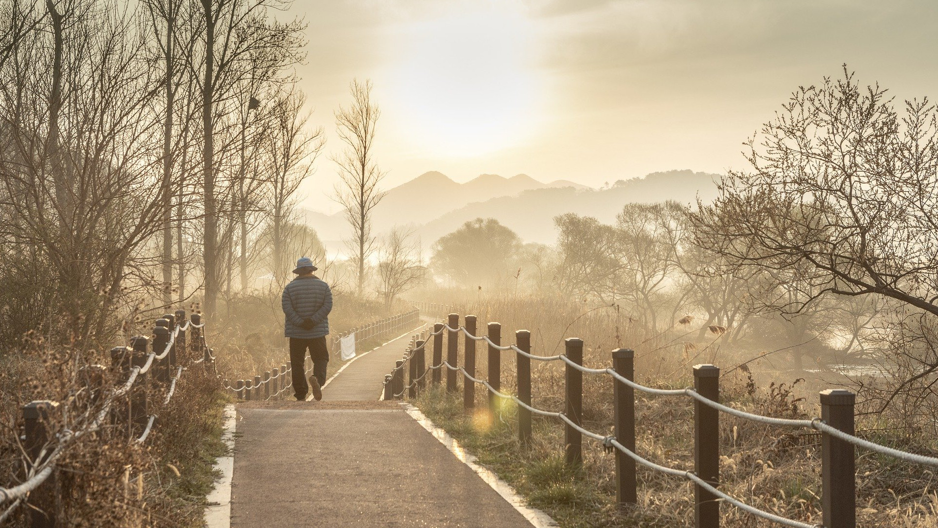 Old man walking on a path